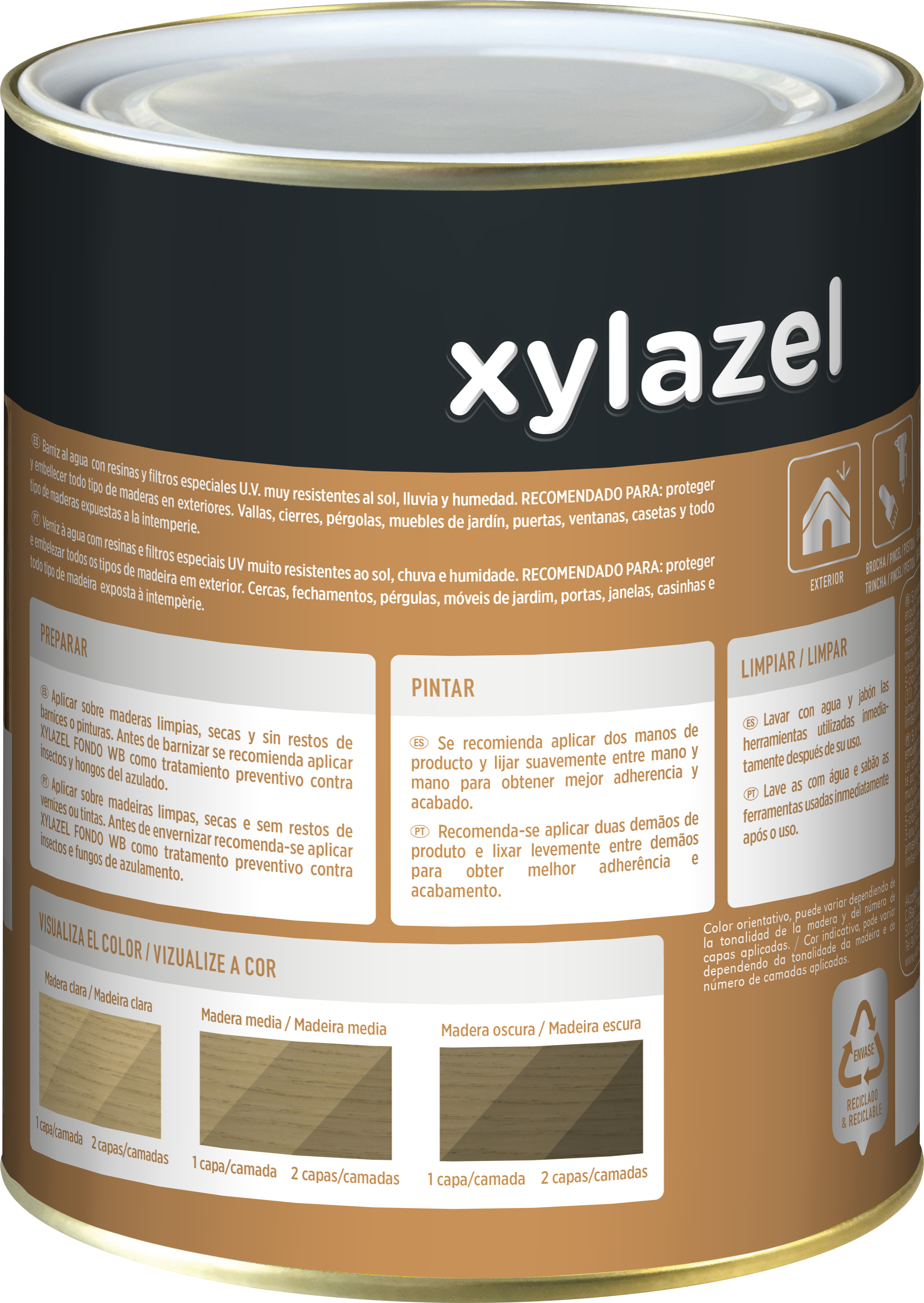 Barniz de madera de exterior color natural para ventana, puerta, persiana, valla, mobiliario, cancela XYLAZEL mate 2.5L base agua - 5