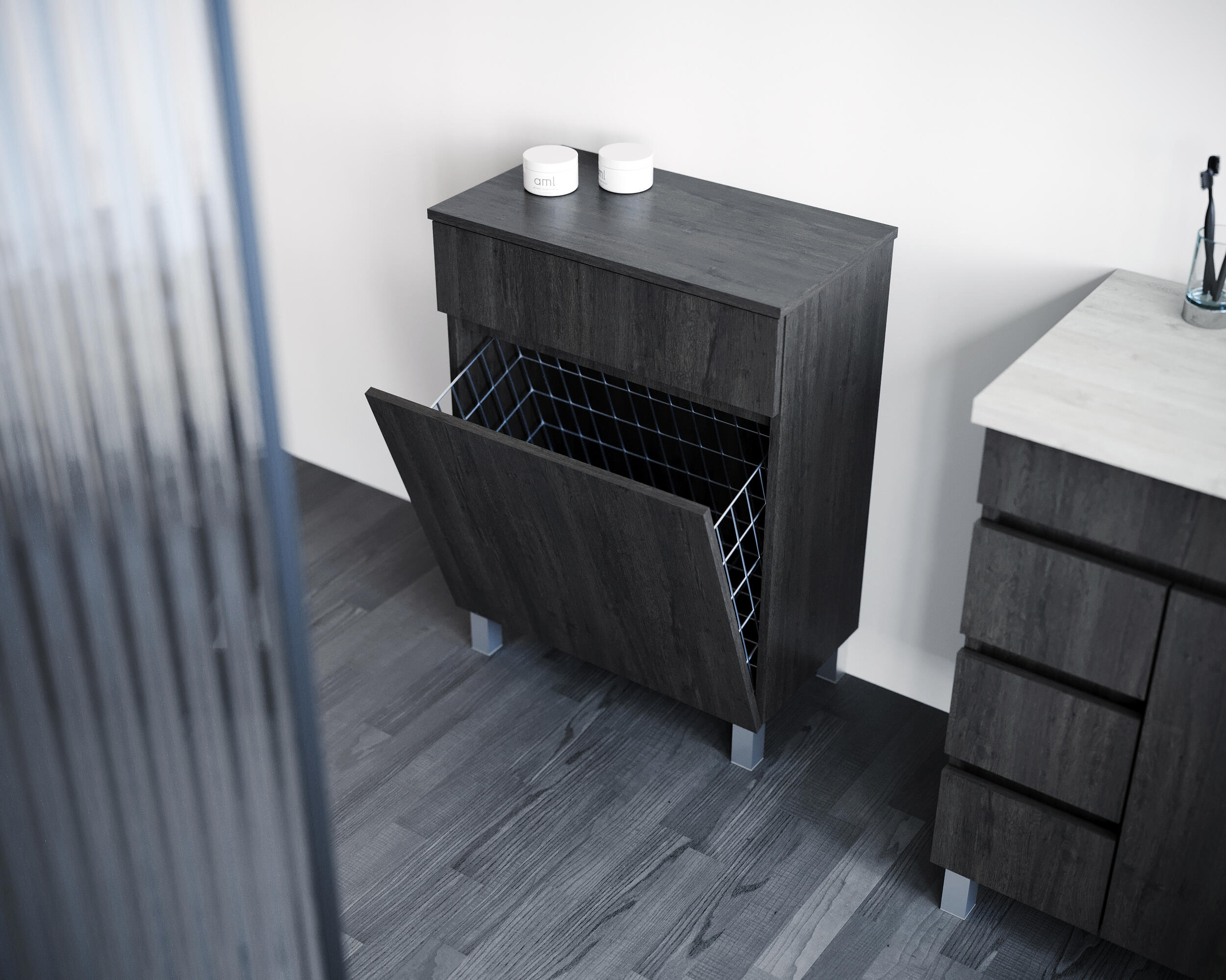 Móvel coluna arrumação casa de banho com cesto 60x32x72,5 cm cinzento escuro Zeus - 9