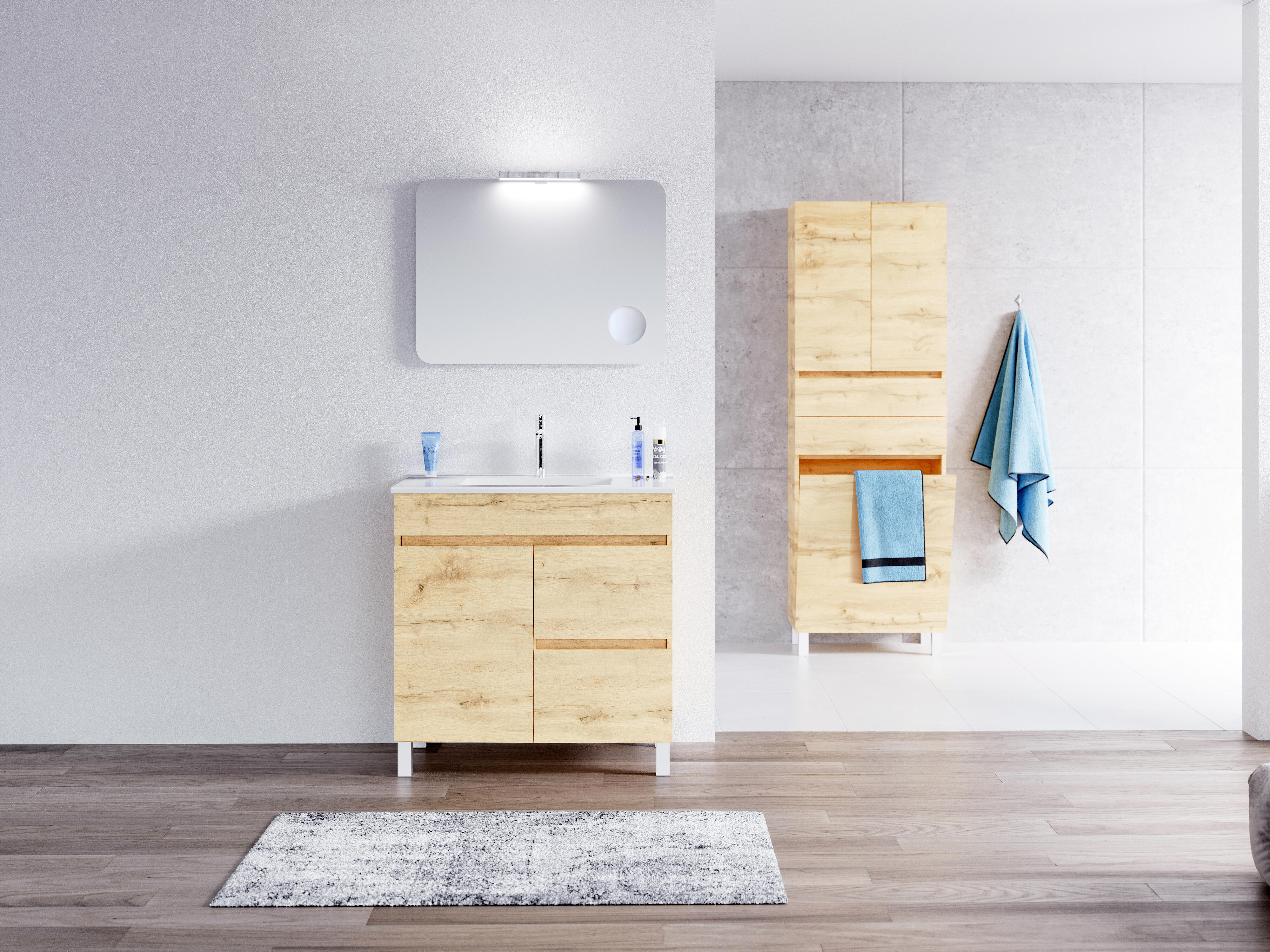 Móvel de casa de banho ZEUS 80 CARVALHO NATURAL 2PORTAS + 1GAVETA - 2