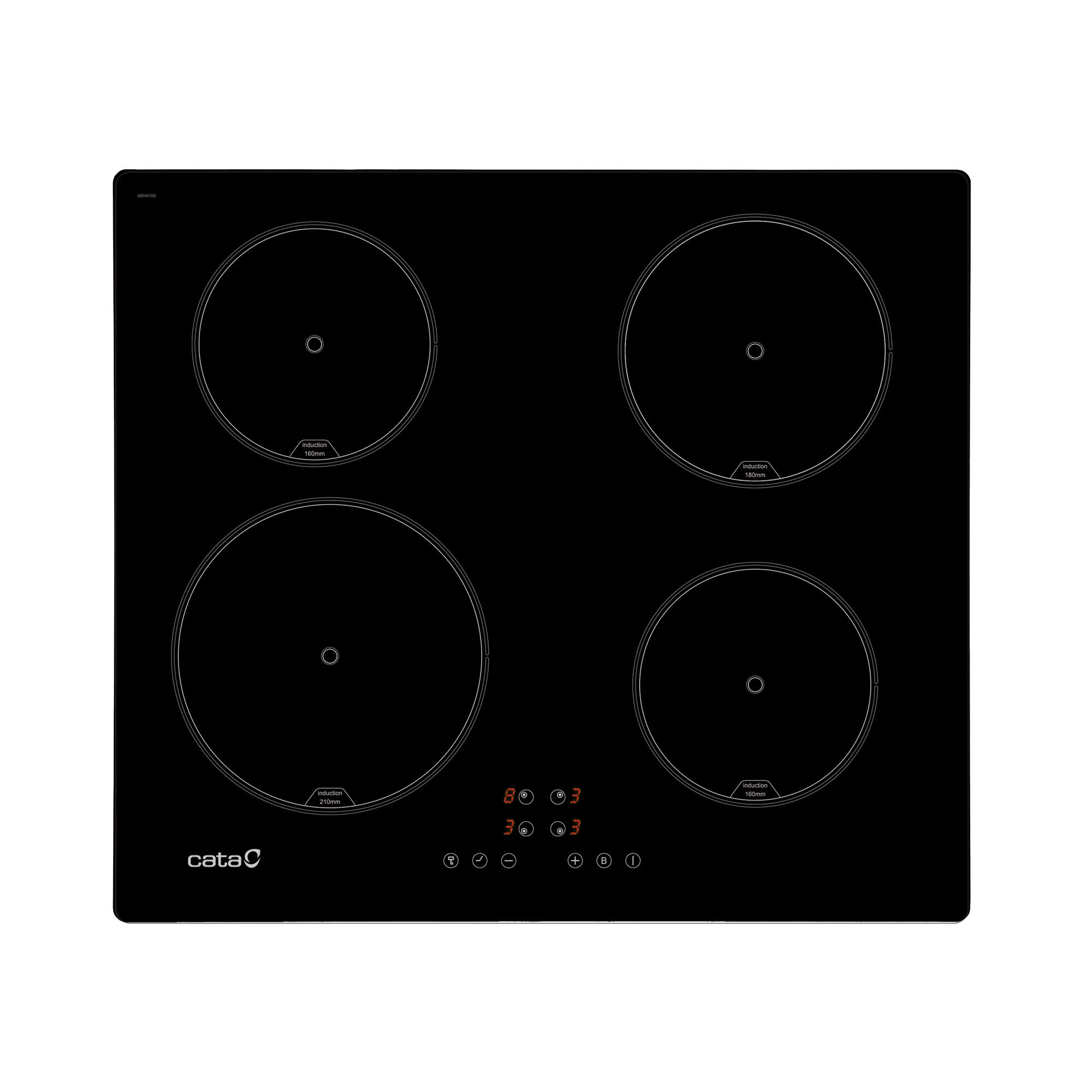 Placa de indução 4 zonas 7Kw 59 x 52 x 5,8 cm preto Cata IB 6324 E2 BK - 2