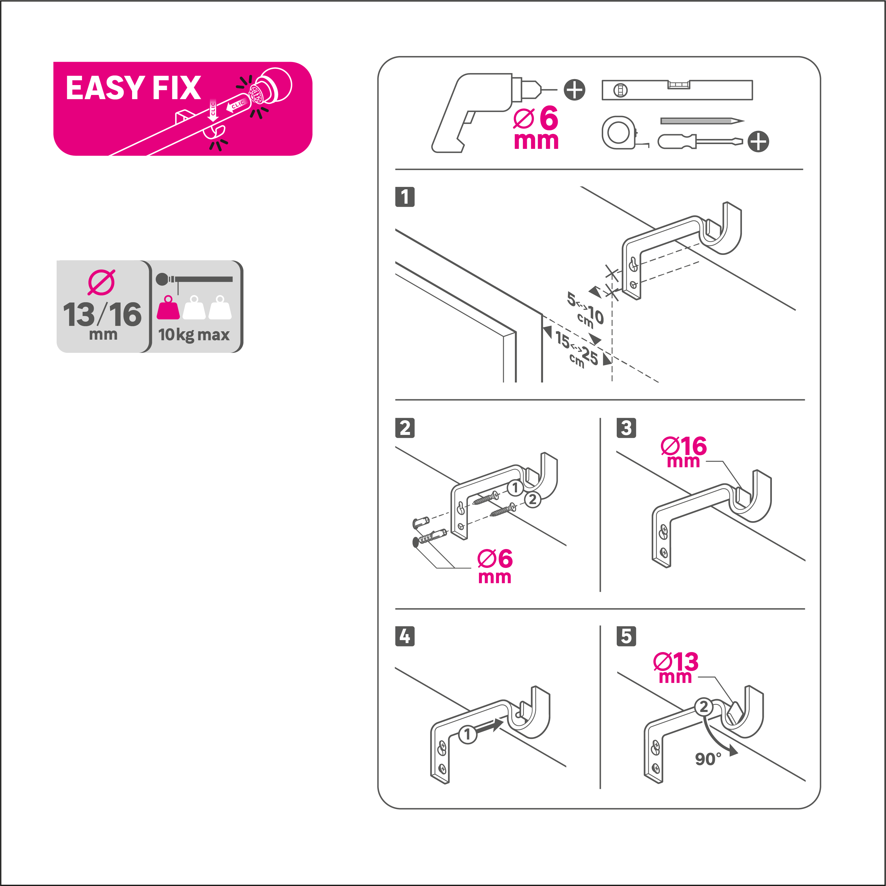Kit de barras para cortina acero blanco mate sin perforación a pared Ball INSPIRE diámetro 16 mm extensible 120-210 cm - 9