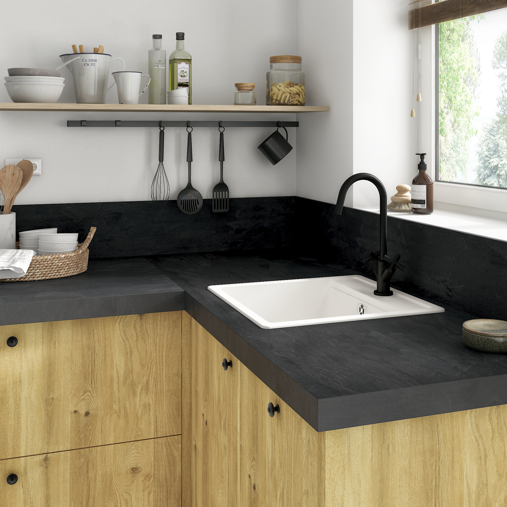 Crédence stratifié réversible Blanc mat/Ardoise L.300 x H.64 x Ep.0.9cm - 4