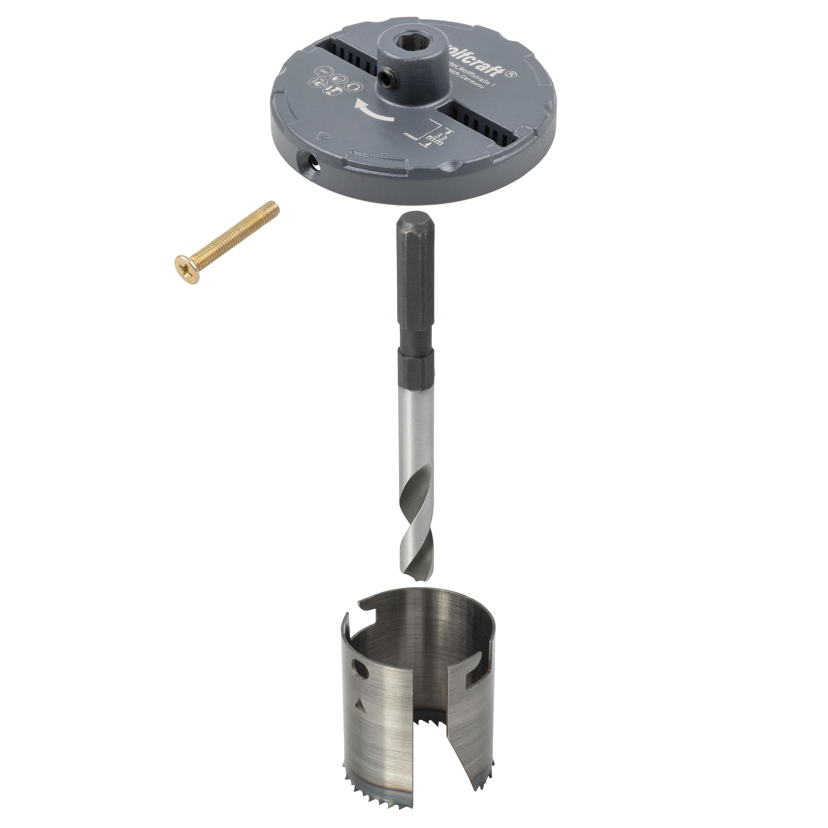 Scie cloche multi-lames bois/plastique/plâtre WOLFCRAFT Diam.28,35,50,68,74 mm - 2
