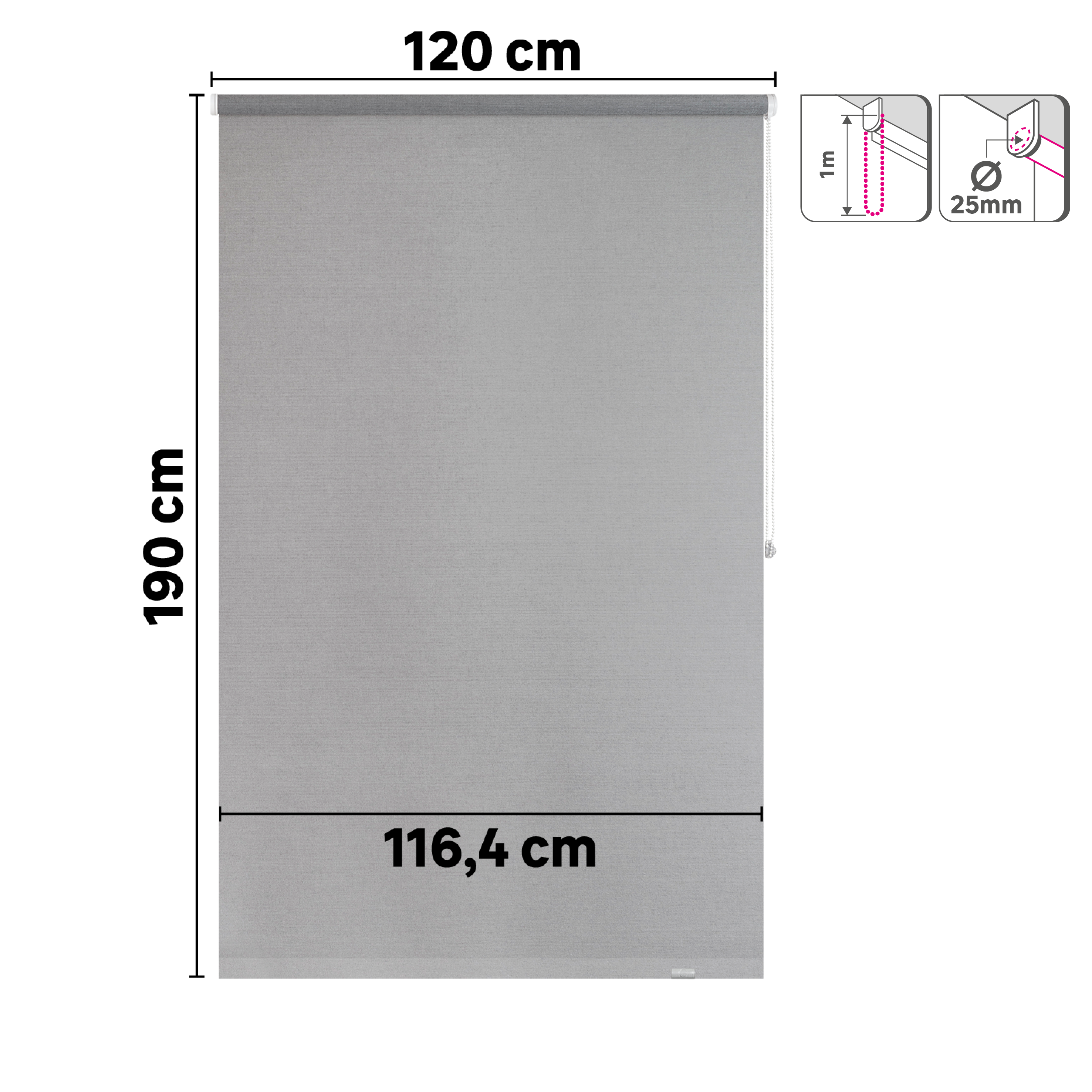 Estor enrollable translúcido  con cadena Jive poliéster liso gris granite INSPIRE de 120x190cm - 2