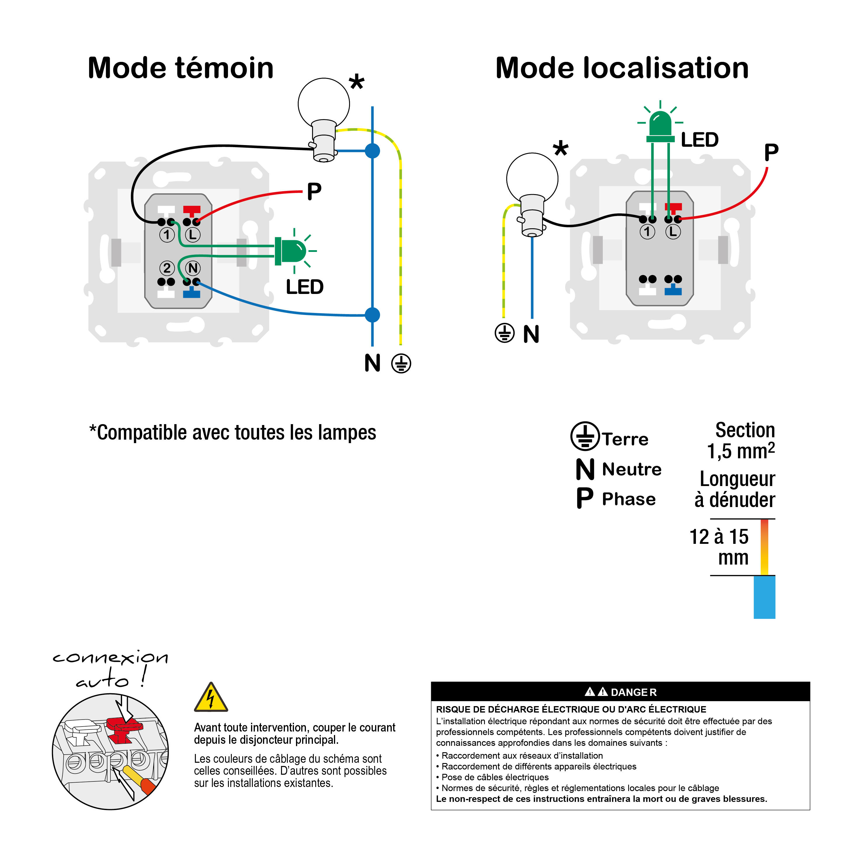 Interrupteur va-et-vient lumineux complet Ovalis, SCHNEIDER ELECTRIC, blanc - 3