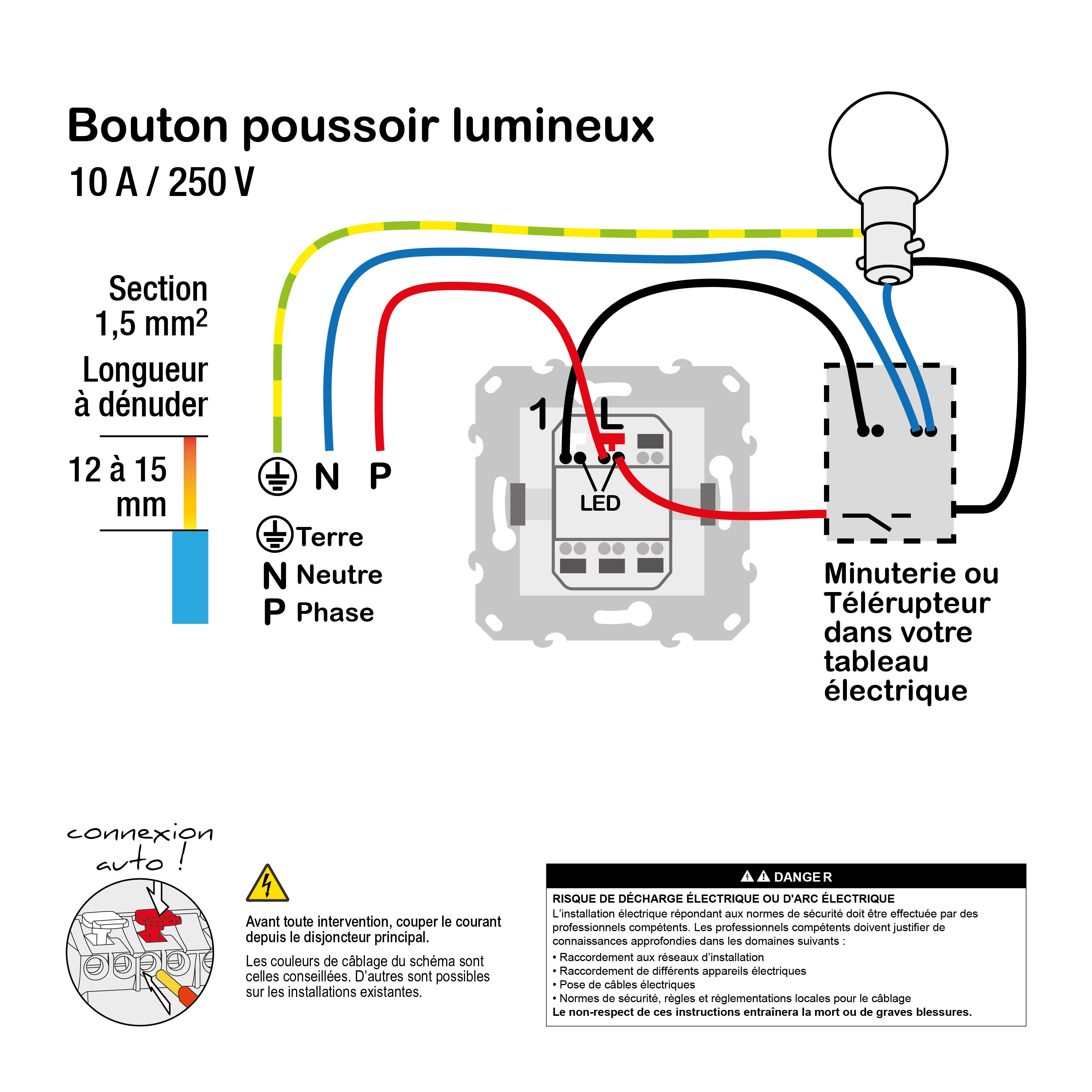 Lot de 5 Interrupteurs Poussoir Lumineux SCHNEIDER Unica NO 10A
