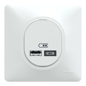 Prise chargeur double usb A+C complet Ovalis, SCHNEIDER ELECTRIC, blanc