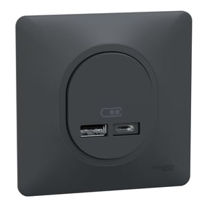 Prise chargeur double usb A+C 12W complet Ovalis, SCHNEIDER ELECTRIC, anthracite