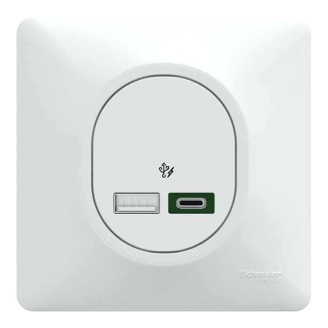 Prise chargeur double usb A 7.5W + C 45W Ovalis, SCHNEIDER ELECTRIC, blanc