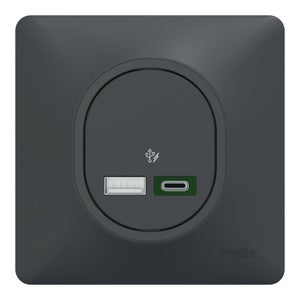 Prise chargeur double usb A 7.5W + C 45W Ovalis, SCHNEIDER ELECTRIC, anthracite