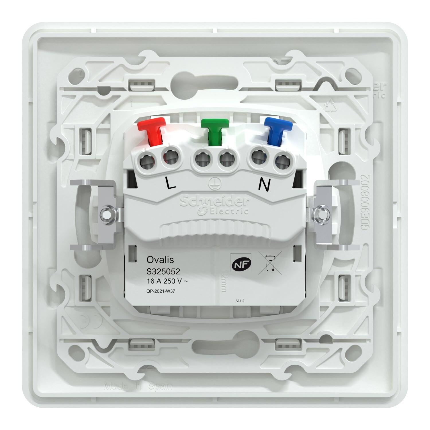 Prise avec terre affleurante complet Ovalis, SCHNEIDER ELECTRIC, blanc - 2