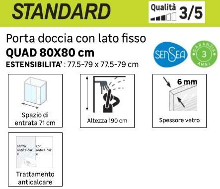 Porta doccia battente Quad, L 90.5 cm x H 190 cm x SP 6 mm, profilo argento - 8