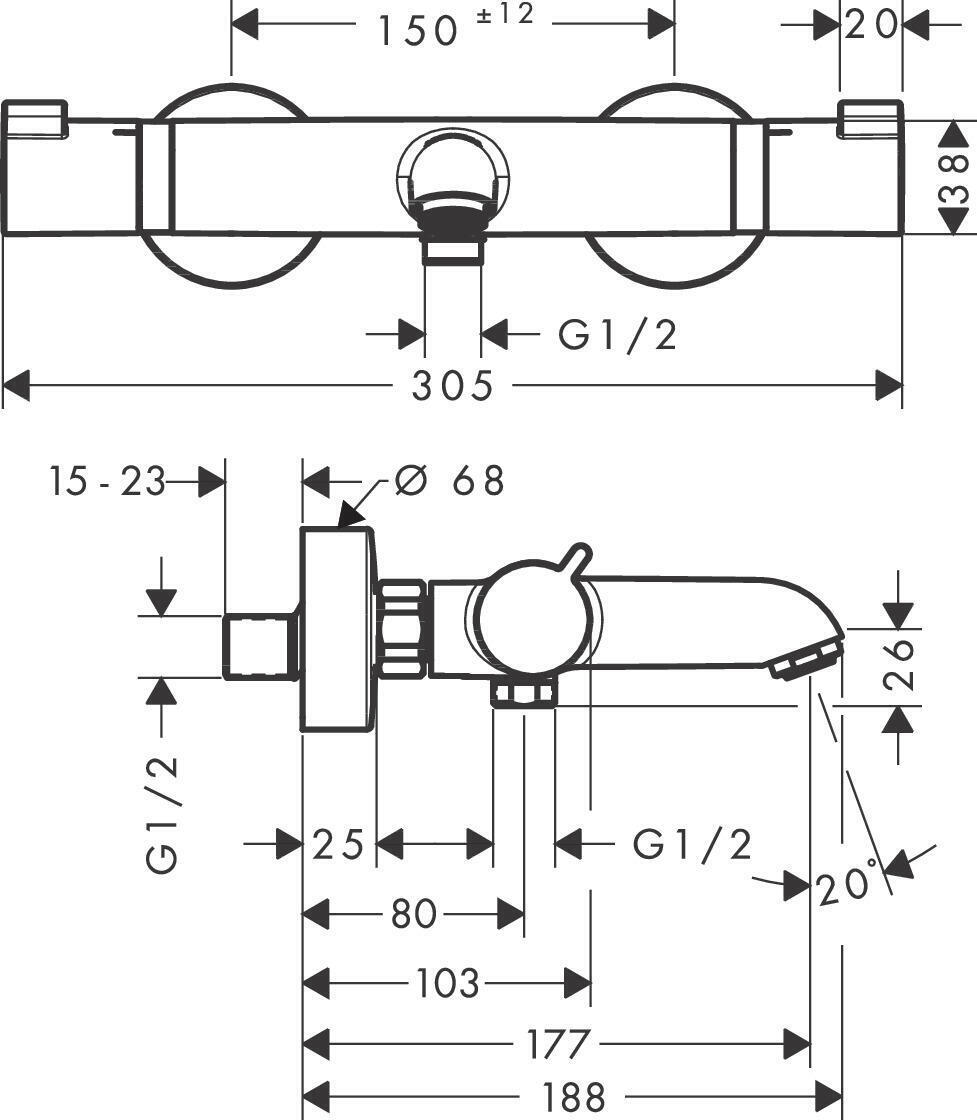 Mitigeur thermostatique de baignoire brossé, HANSGROHE Ecostat noir - 2