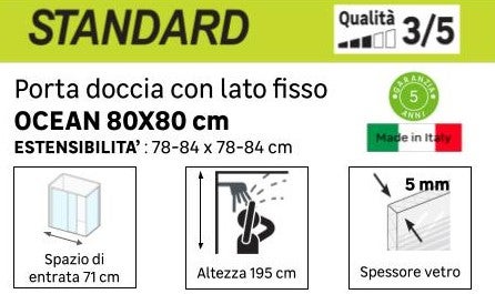Porta doccia pieghevole L 78-84 cm x H 195 cm per nicchia in vetro trasparente SP. 4 mm, profilo satinato cromo, serie Ocean - 3