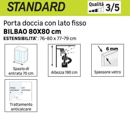 Porta doccia saloon L 76-80 cm x H 190 cm per nicchia in vetro fumè SP. 6 mm, profilo lucido cromo, serie Bilbao - 2