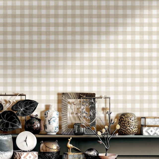 Papier peint intissé Garden party carreaux vichy beige