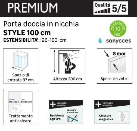 Porta doccia battente Style L 86-90 cm x H 200 cm x SP 8 mm, profilo cromo - 4
