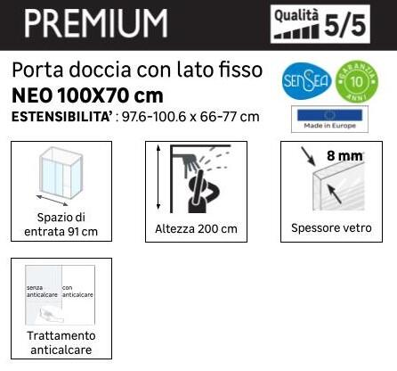 Porta doccia battente Neo, L 97.6-100.5 cm x H 200 cm x SP 8 mm, profilo nero - 12