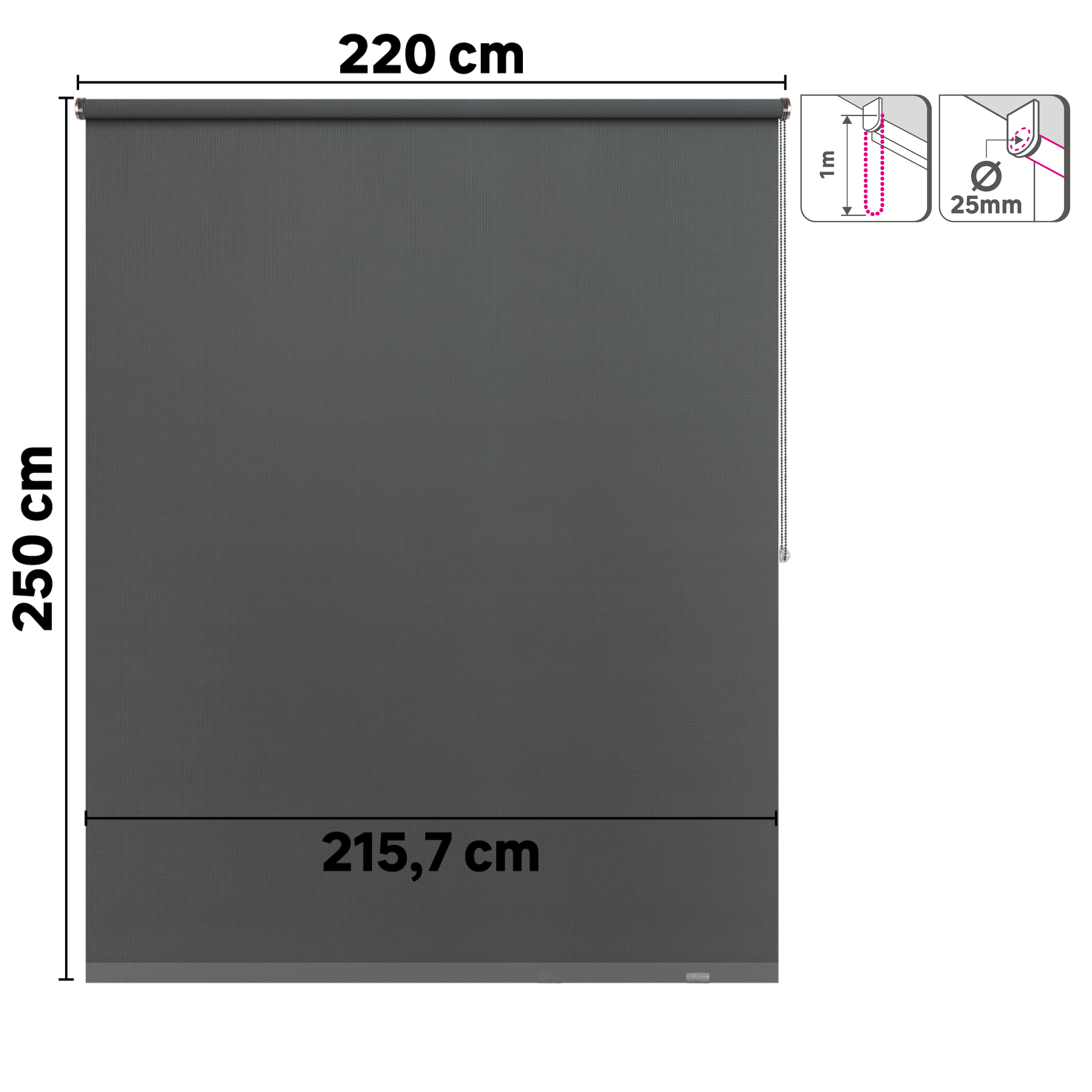 Estor enrollable screen 10% térmico con cadena Salsa poliéster liso gris granite INSPIRE de 220x250cm - 15