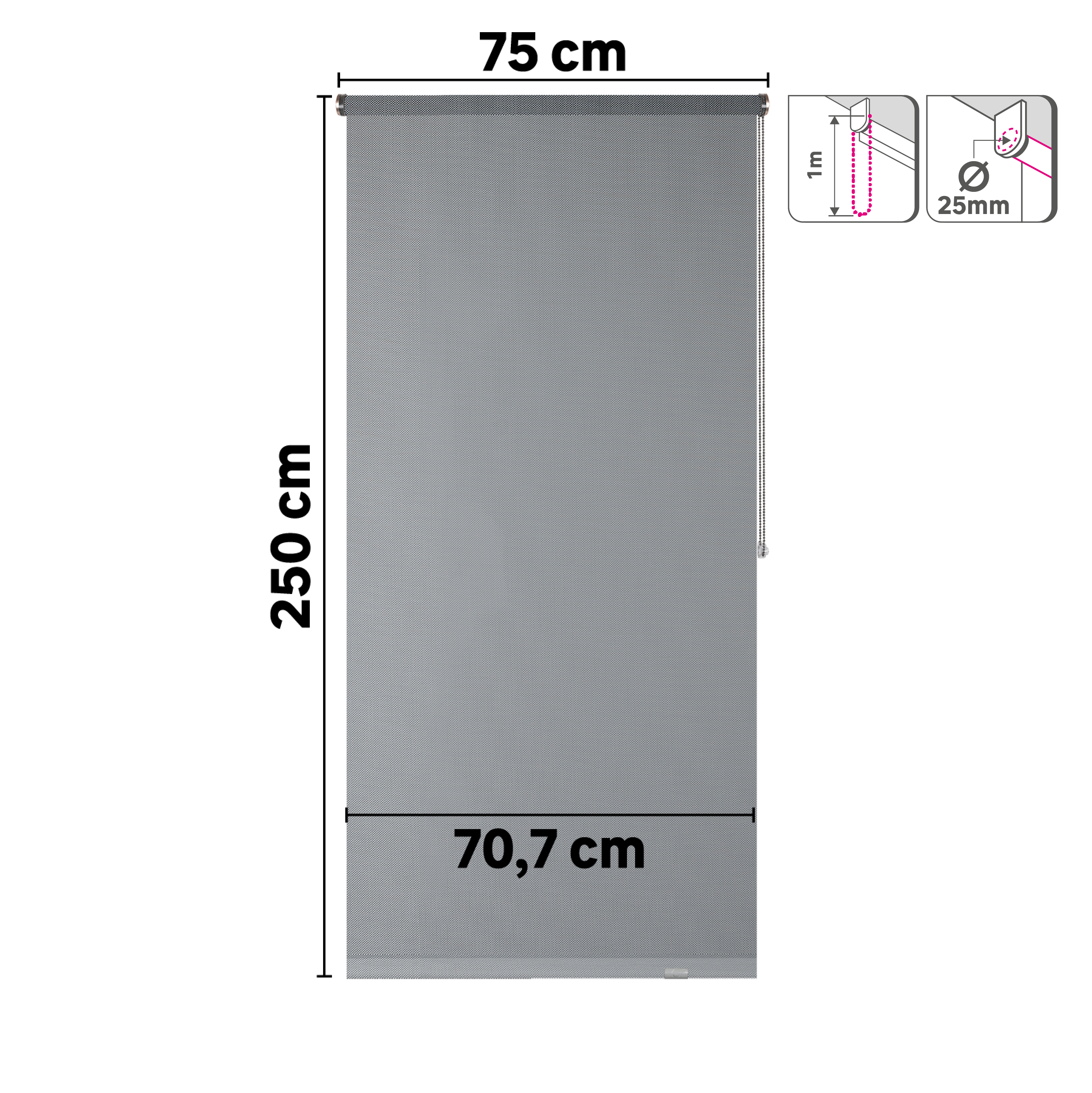 Estor enrollable screen 10% térmico con cadena Salsa poliéster liso blanco y gris granite INSPIRE de 75x250cm. Instalación sin taladrar - 2