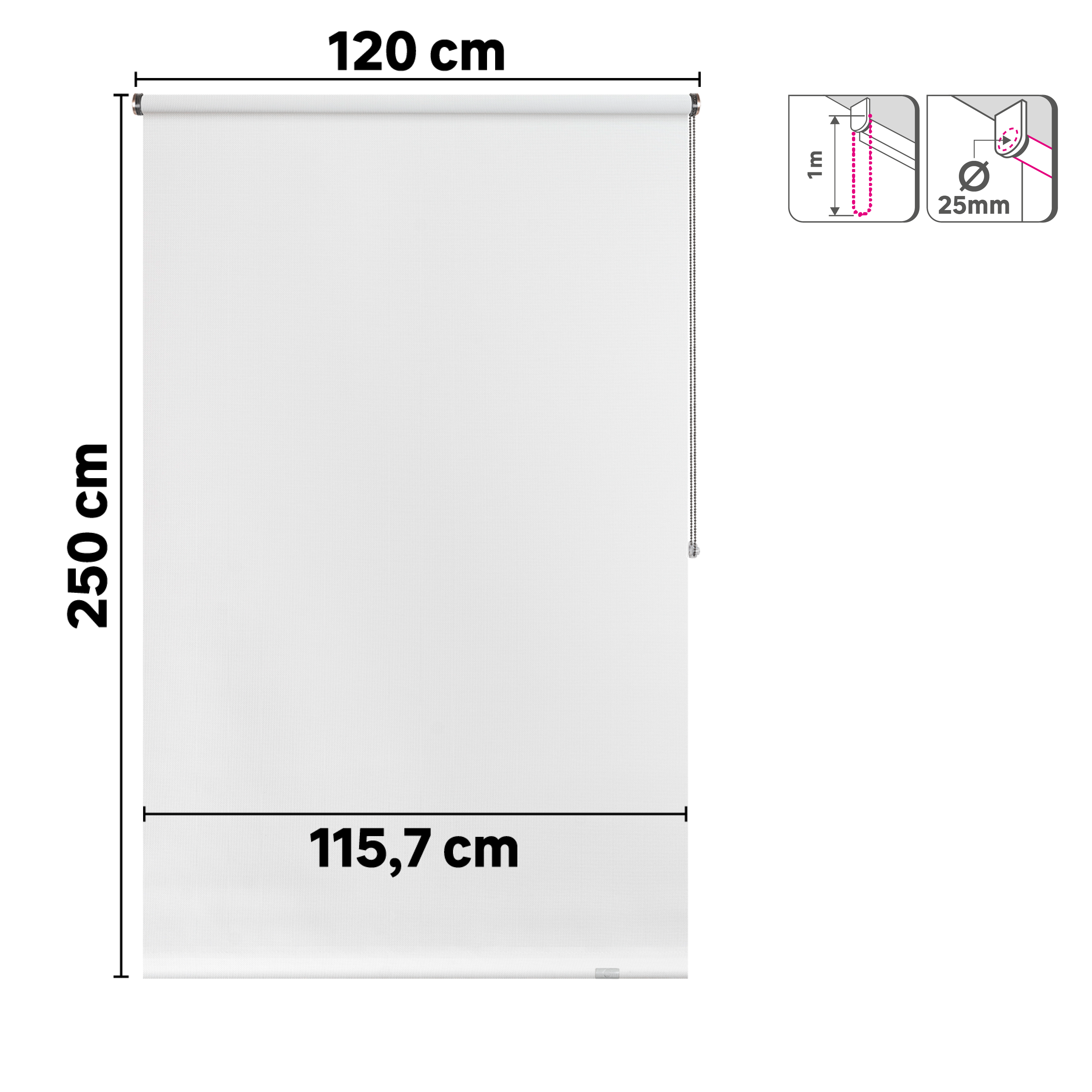 Estor enrollable screen 10% térmico con cadena Salsa poliéster liso blanco INSPIRE de 120x250cm - 2
