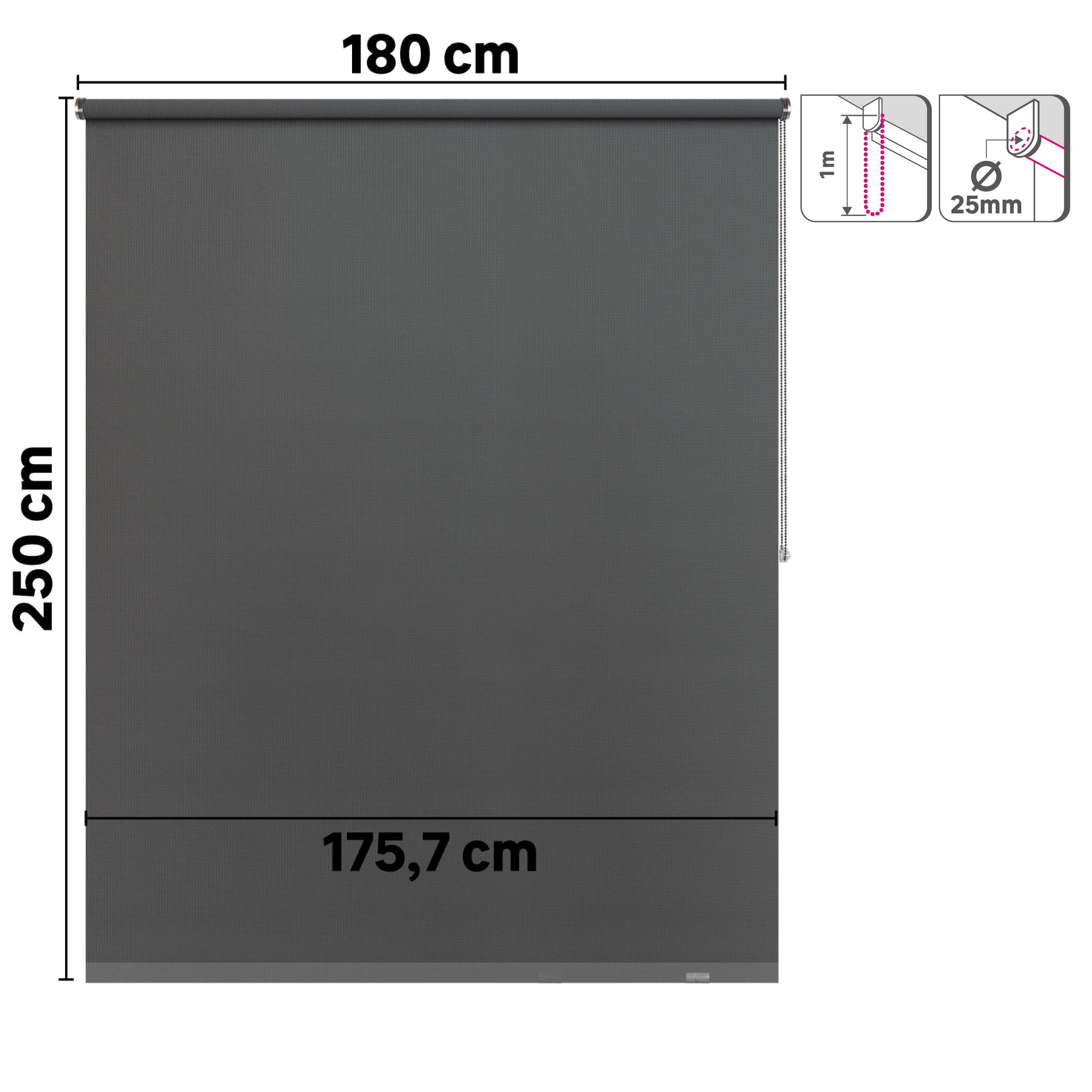 Estor enrollable screen 10% térmico con cadena Salsa poliéster liso gris granite INSPIRE de 180x250cm - 15