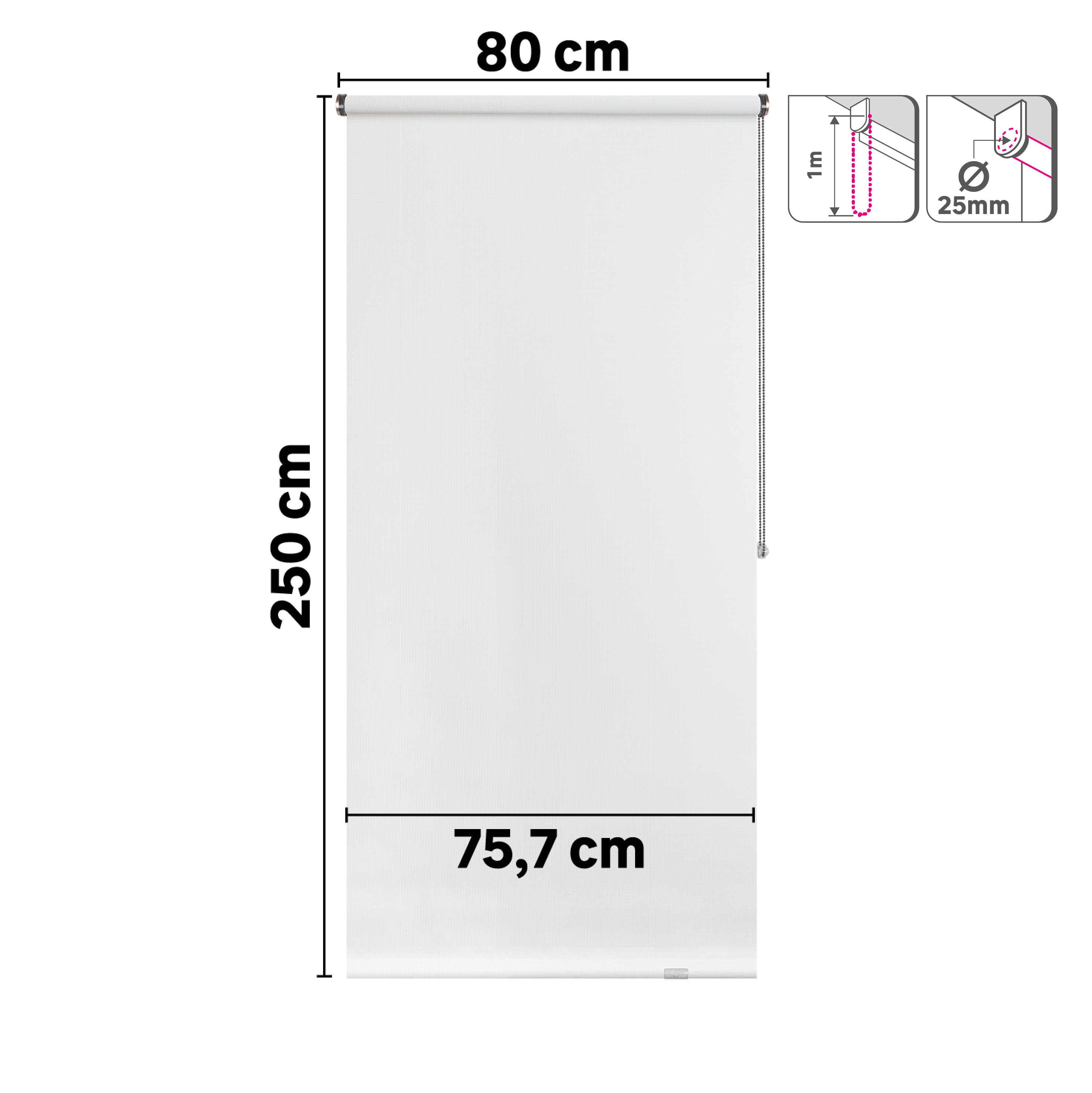Estor enrollable screen 10% térmico con cadena Salsa poliéster liso blanco INSPIRE de 80x250cm. Instalación sin taladrar - 2