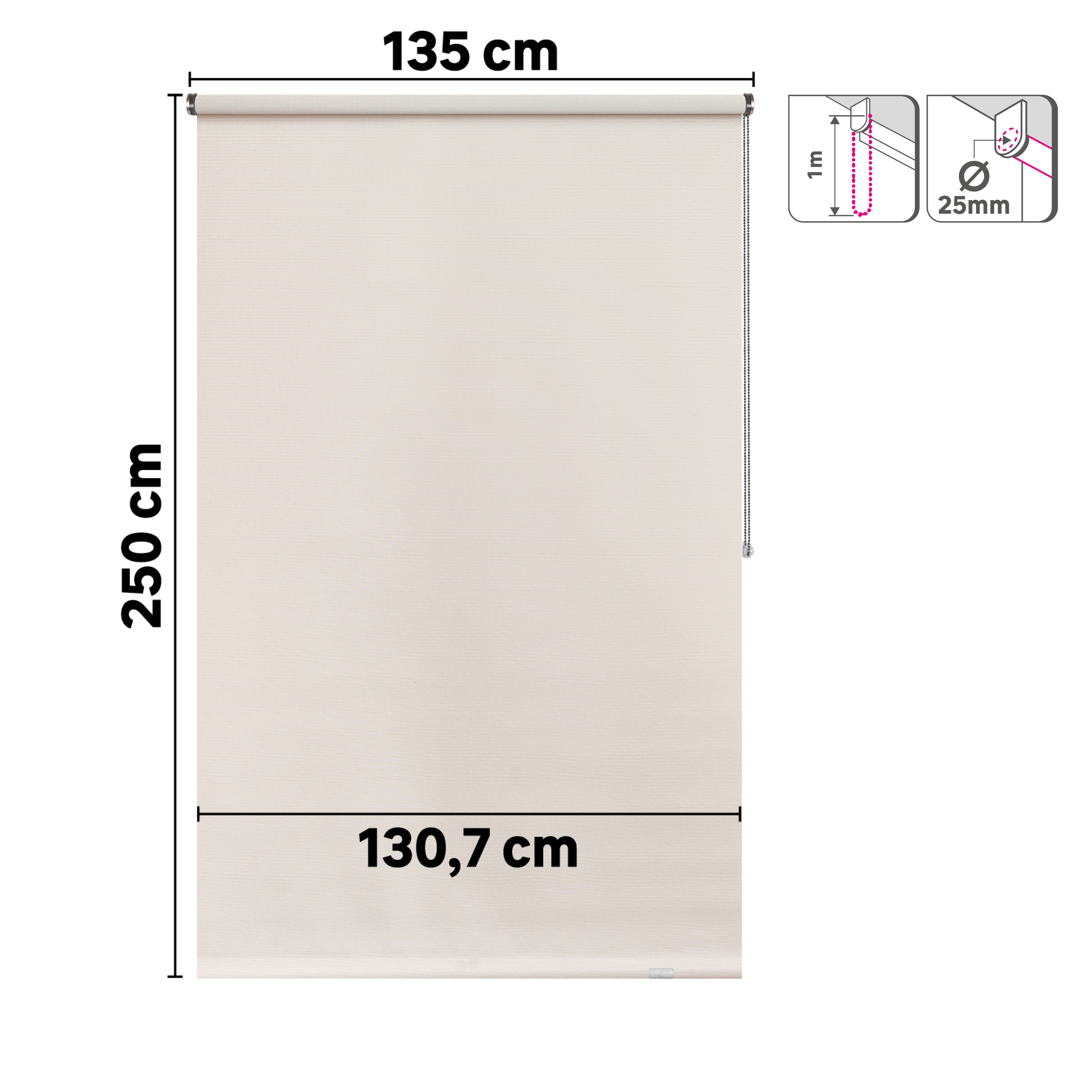 Estor enrollable screen 10% térmico Salsa de 135x250 poliéster liso blanco paper INSPIRE con cadena - 2