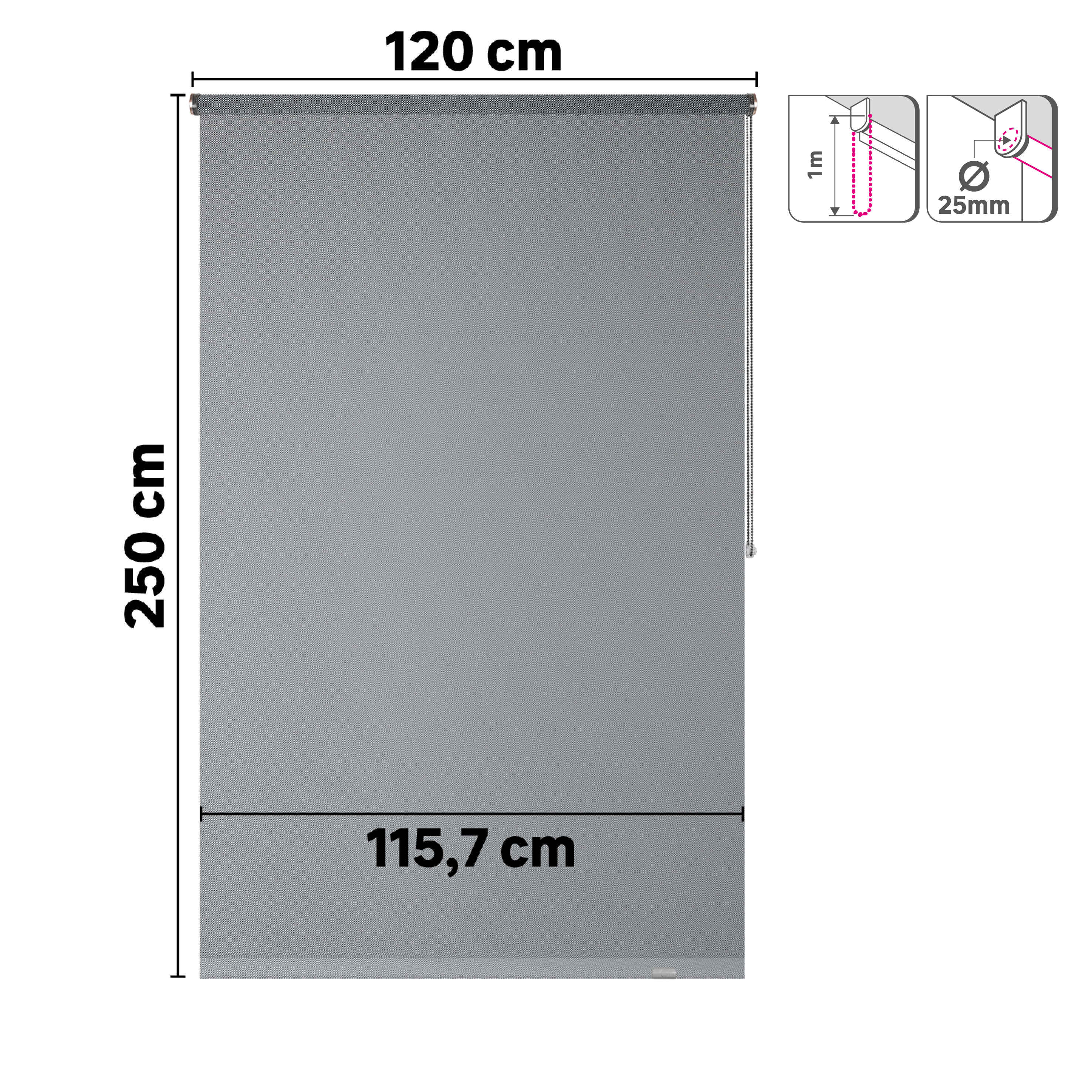 Estor enrollable screen 10% térmico con cadena Salsa poliéster liso blanco y gris granite INSPIRE de 120x250cm - 2