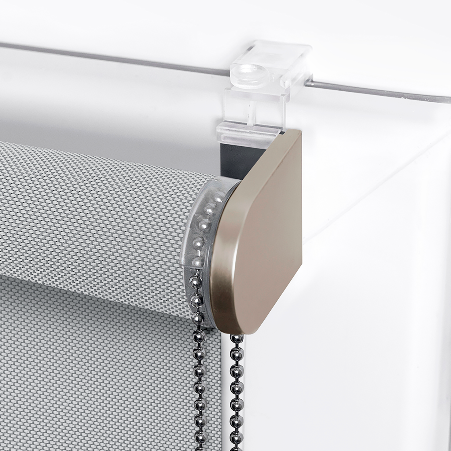 Estor enrollable screen 10% térmico con cadena Salsa poliéster liso blanco y gris granite INSPIRE de 75x250cm. Instalación sin taladrar - 13