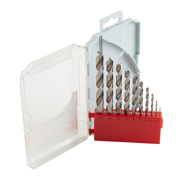 Juego de brocas para metal plástico plexiglás acero enganche cilíndrico 10 piezas DEXTER