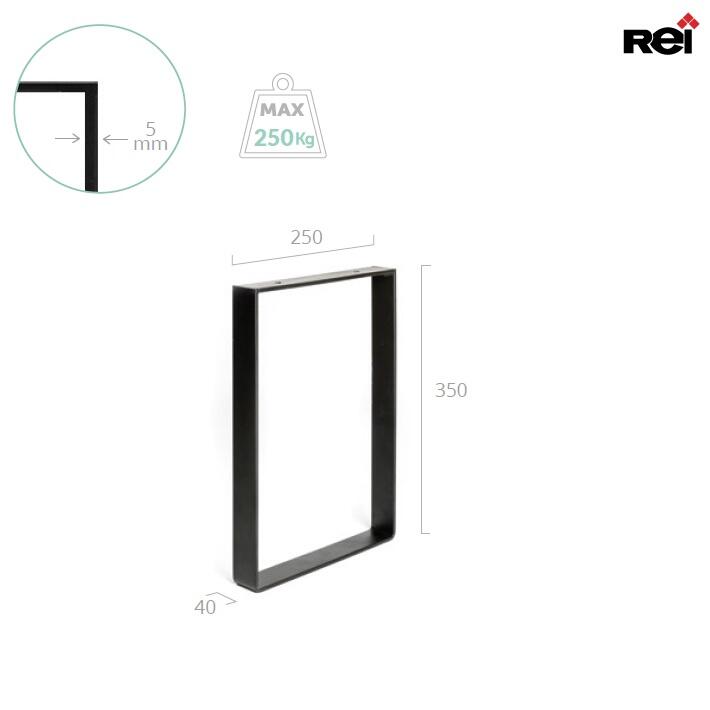 Pé de móvel QUADRADO AÇO 350X250X40X5 PRETO MATE - 6