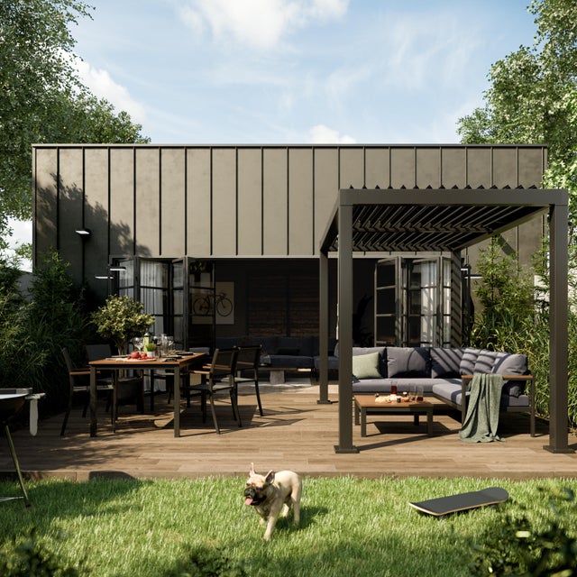 Pérgola bioclimática de aluminio NATERIAL Origin gris y lama gris oscuro de 313 x 198 x 229 cm manual