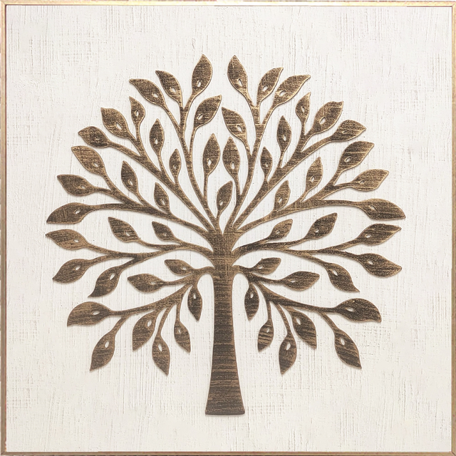 Quadro com moldura Árvore ouro laser 60x60 cm