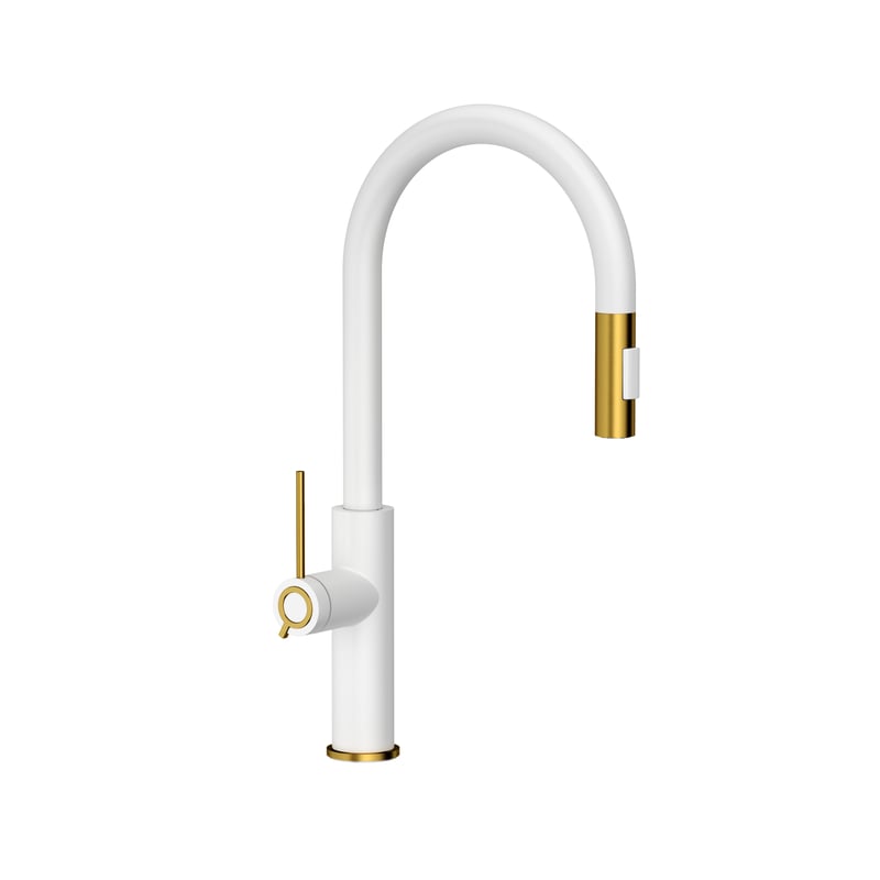 Bateria kuchenna z wyciąganą wylewką U 46 cm Jennifer Biało Złota Quadron