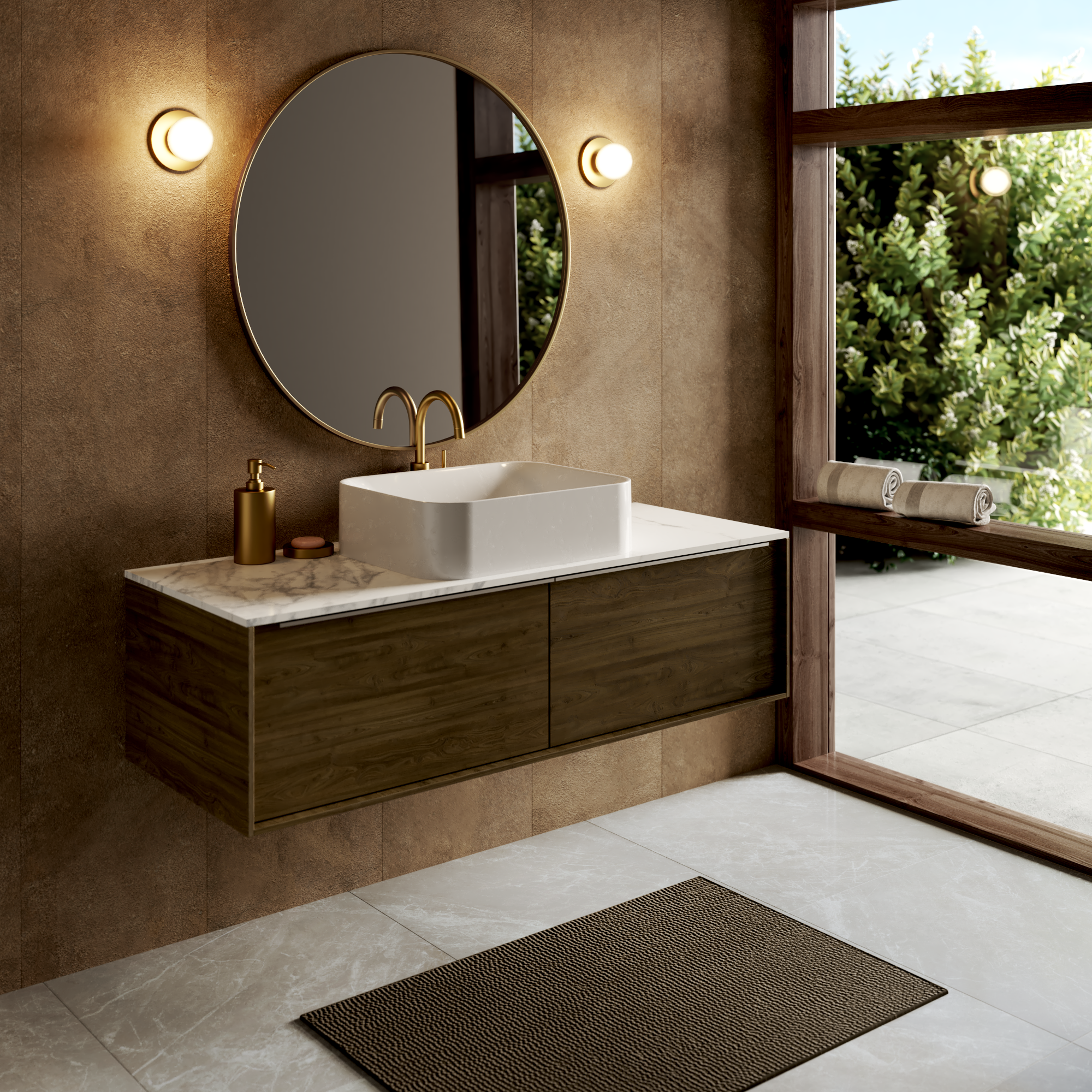 Revestimiento de pared decorativo efecto hormigón de PVC Artens arabica color almendra 260x37.5cm - 6