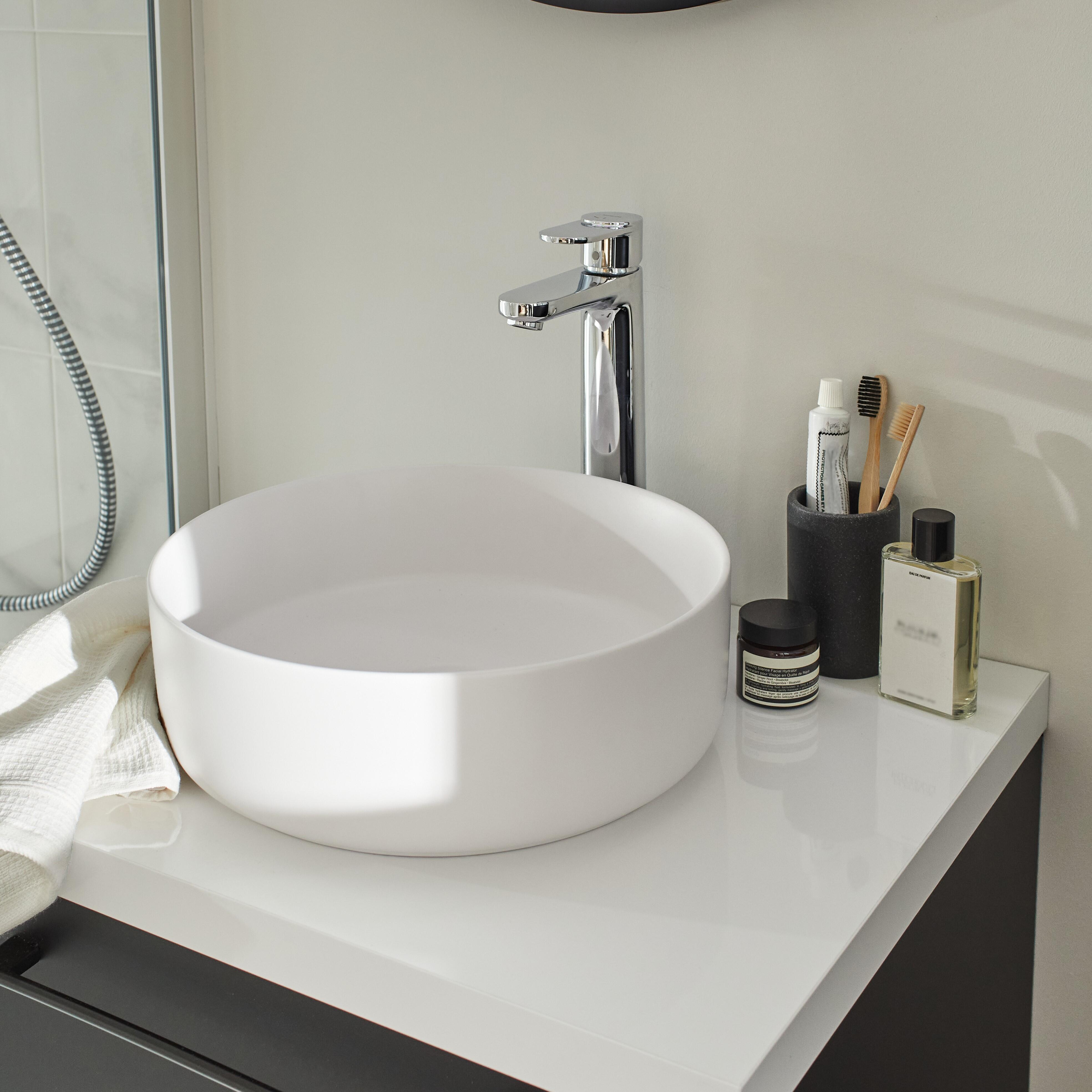 Lavabo da appoggio SENSEA tondo in ceramica bianco opaco piletta non inclusa - 9