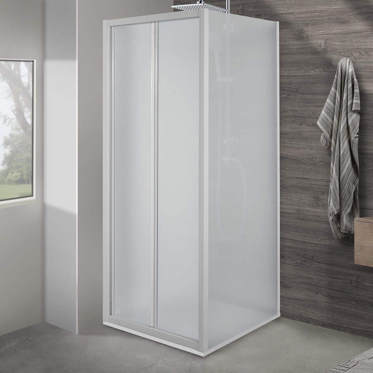 Porta doccia pieghevole Plumin, L 90 cm x H 185 cm x SP 4 mm, profilo bianco, vetro smerigliato - 3