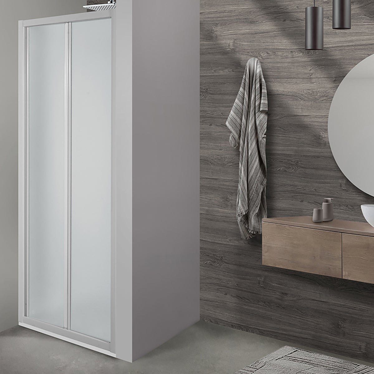 Porta doccia pieghevole Plumin, L 90 cm x H 185 cm x SP 4 mm, profilo bianco, vetro smerigliato - 2