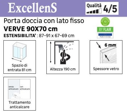 Porta doccia pieghevole Verve, L 75-80 cm x H 190 cm x SP 6 mm, profilo cromo - 3