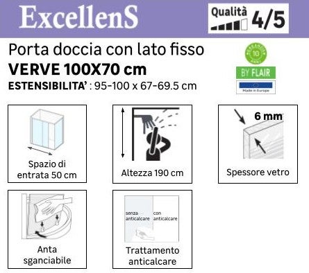 Porta doccia scorrevole L 115-120 cm x H 190 cm per nicchia in vetro trasparente SP. 6 mm, profilo lucido cromo, serie Verve - 3