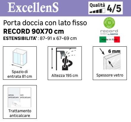Pannello laterale per box doccia Record L 70 x H 195cm, Sp. 6 mm vetro vetro senza finitura / trasparente profilo in alluminio - 3
