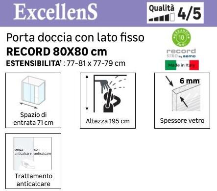 Pannello laterale per box doccia Record L 70 x H 195cm, Sp. 6 mm vetro serigrafato profilo in alluminio - 4