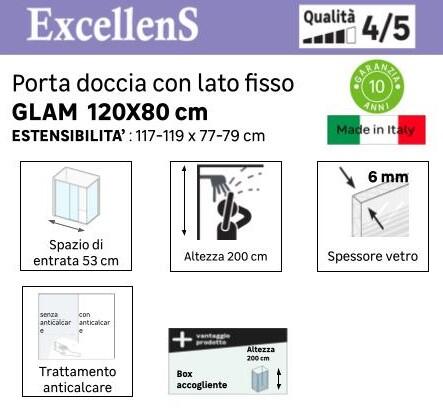 Pannello laterale per box doccia Glam L 70 x H 200cm, Sp. 6 mm vetro fumé profilo in alluminio cromato - 2