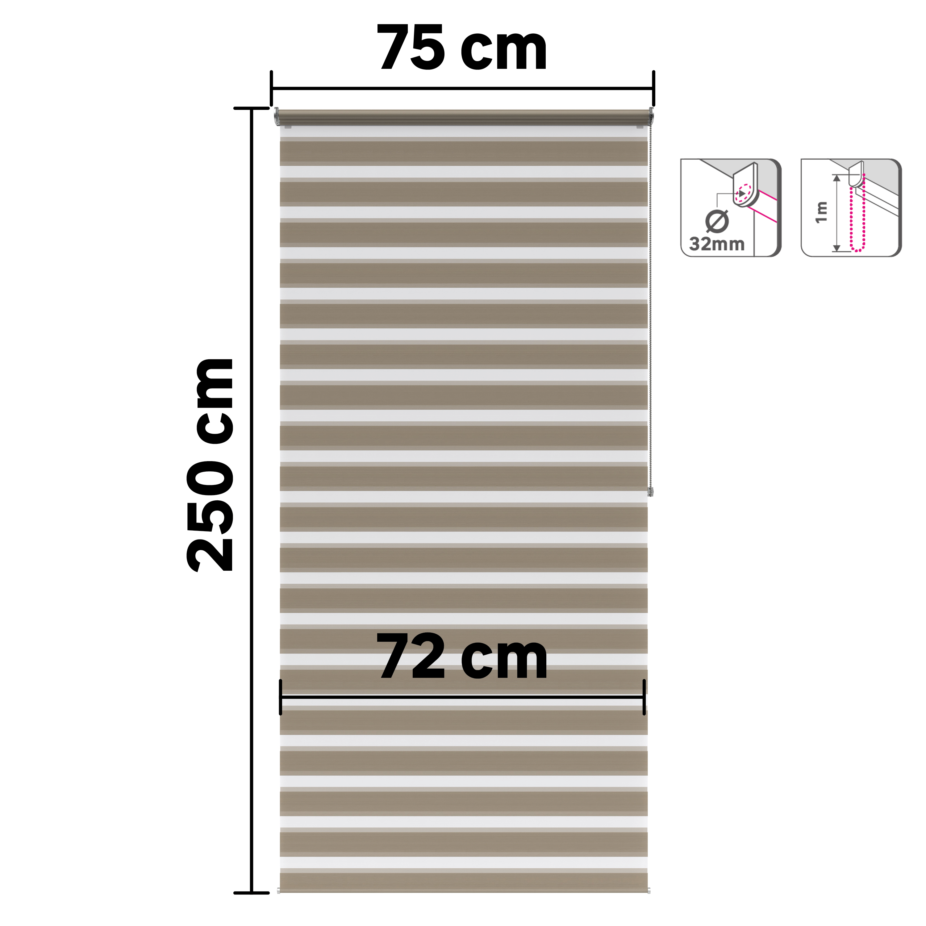 Estor enrollable noche/día  con cordón Bolero poliéster liso beige moon INSPIRE de 75x250cm. Instalación sin taladrar - 2