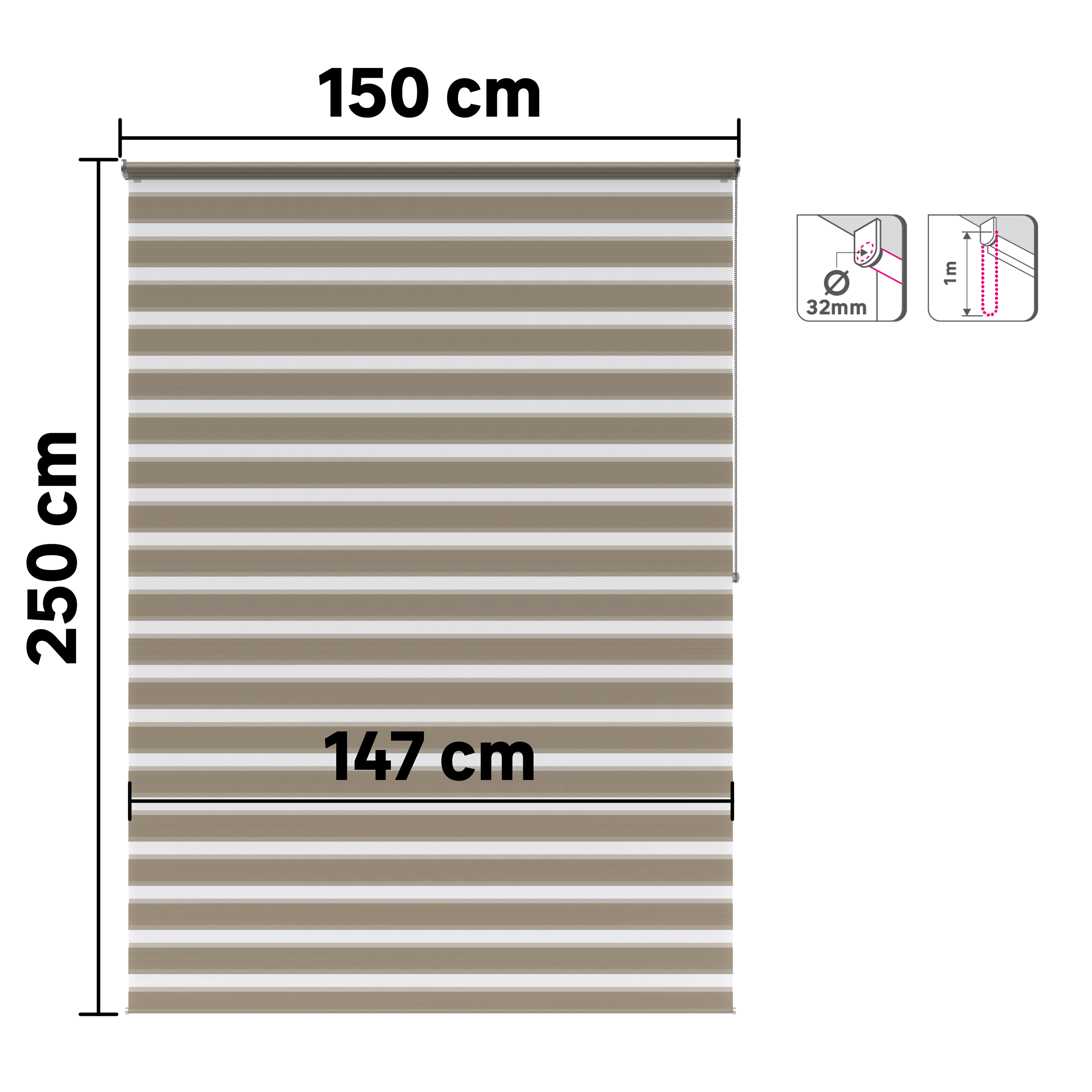 Estor enrollable noche/día con cadena Bolero poliéster liso beige moon INSPIRE de 150x250cm - 2
