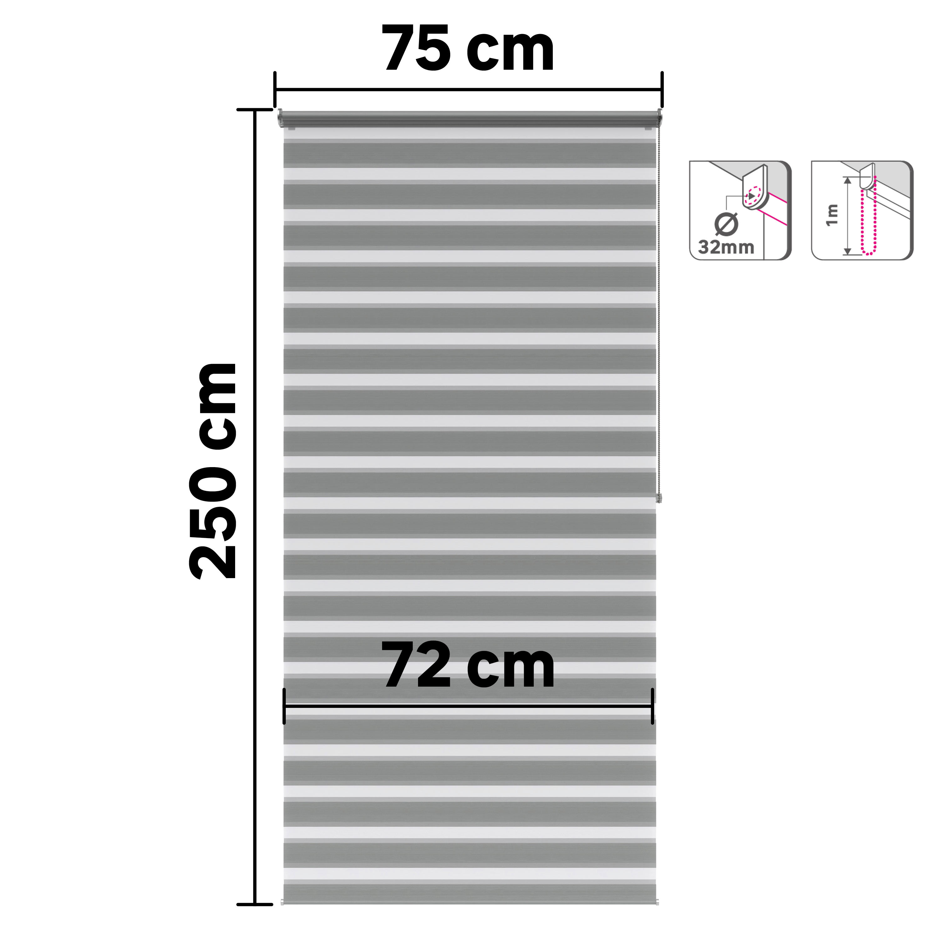 Estor enrollable noche/día  con cadena Bolero poliéster liso gris granite INSPIRE de 75x250cm. Instalación sin taladrar - 2
