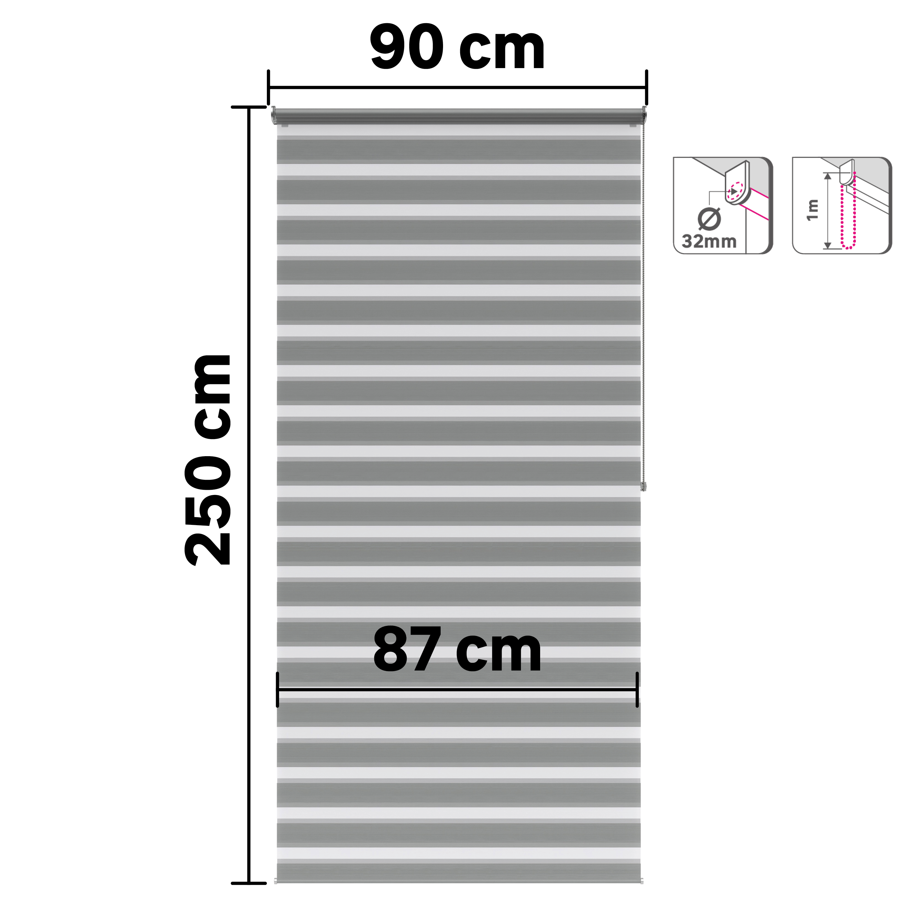 Store enrouleur jour/nuit Bolero gris, l.90 x H.250 cm, INSPIRE - 3