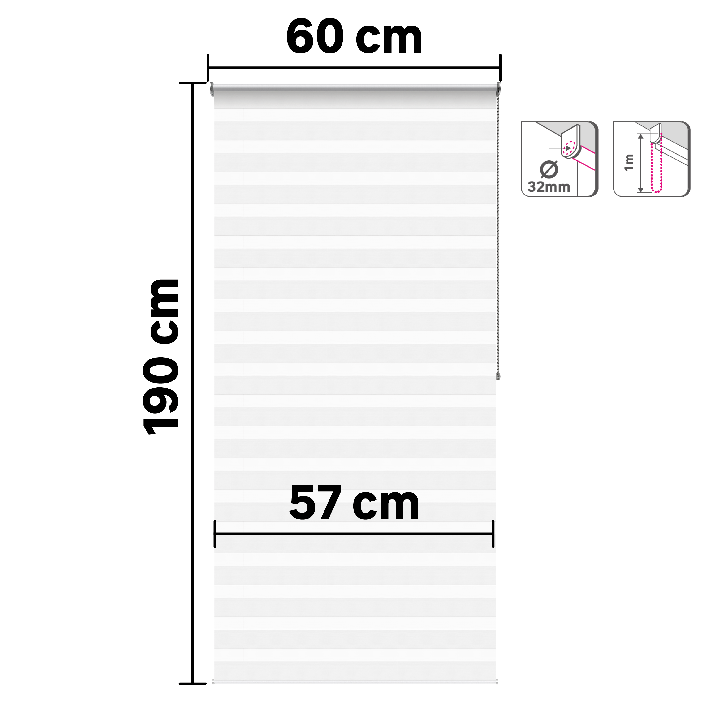 Store enrouleur jour/nuit Bolero blanc, l.60 x H.190 cm, INSPIRE - 3