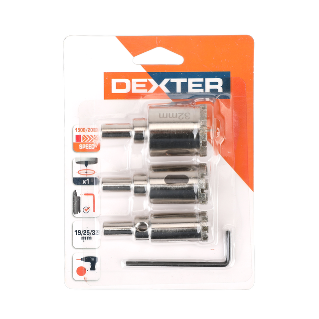 Kit 3 scies cloches pour céramique, Diam.19, 25 et 32mm DEXTER